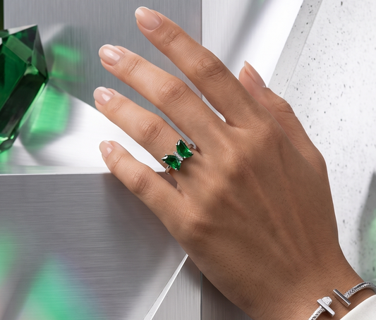 Emerald Butterfly Silver Ring