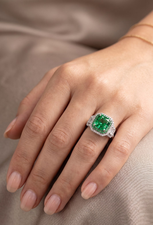 The Emerald Cushion-Cut Halo Ring