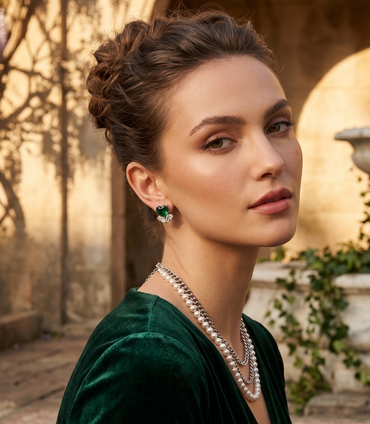 Emerald Heart Stud Earrings
