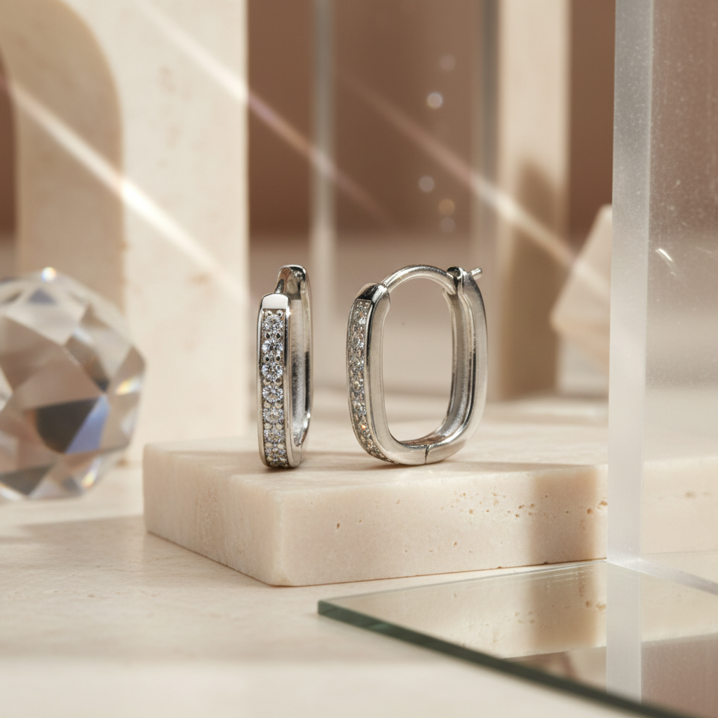 Pavé Square Huggie Hoops