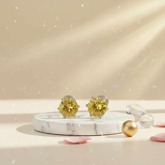 Sunburst Yellow Crystal Stud Earrings