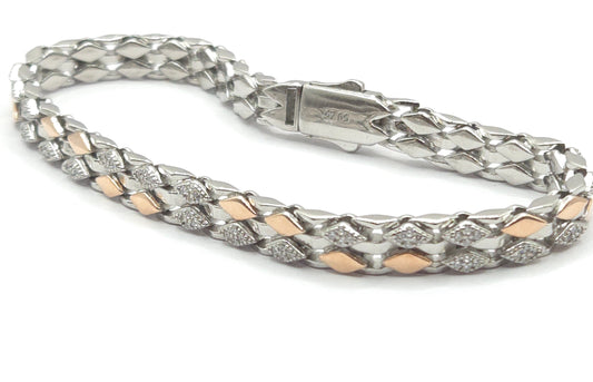 Men's Dual-Tone Diamond-Shape Link Bracelet