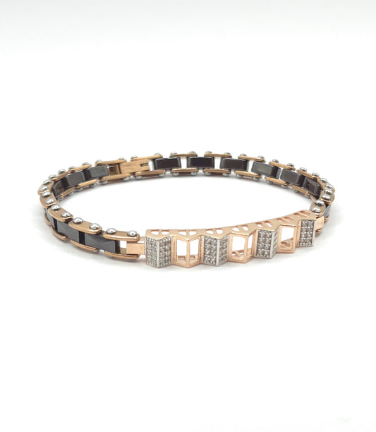 Men's Black Ceramic & Rose Gold Architectural Link Bracelet