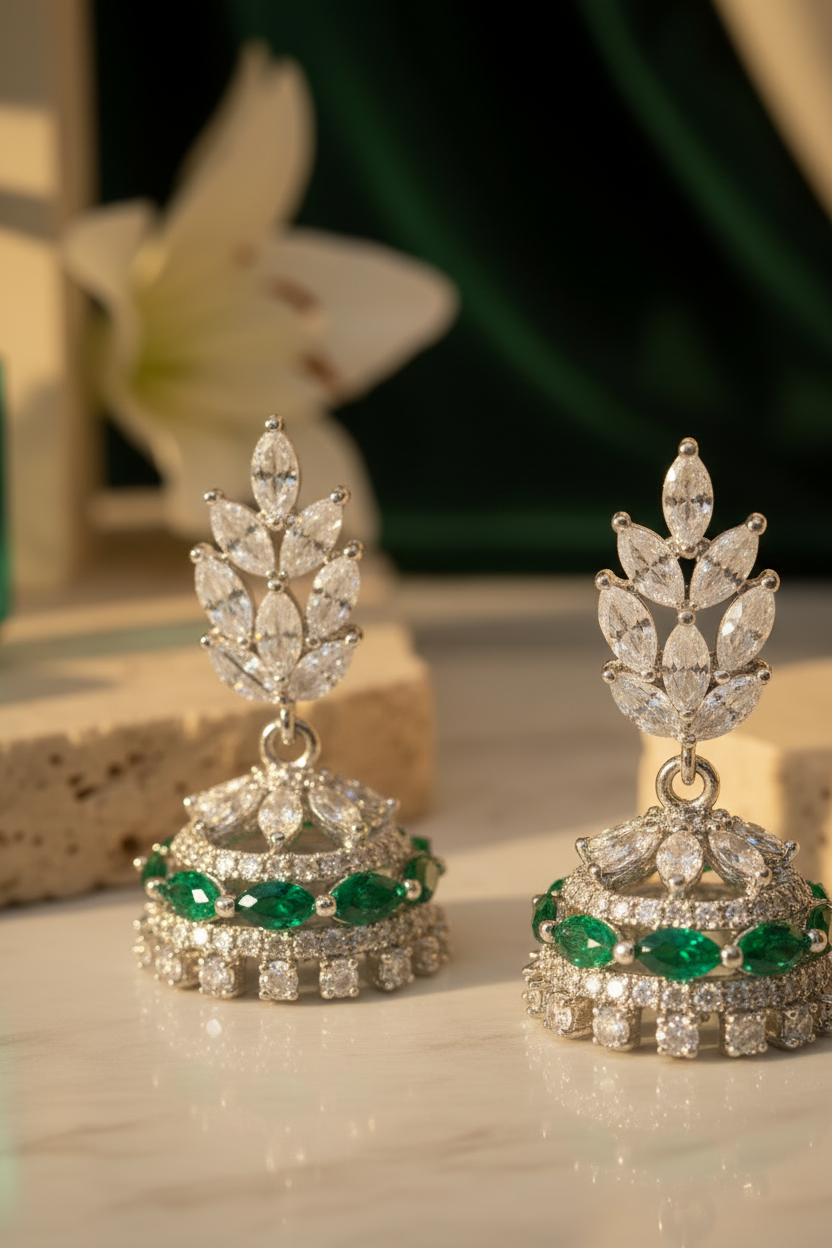 Green Jhumki Earrings