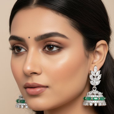 Green Jhumki Earrings
