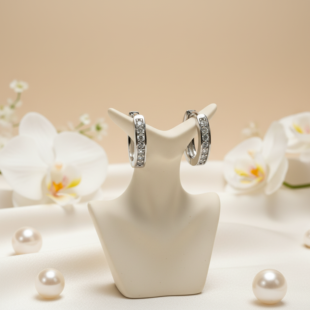 Celeste Sparkle Silver Hoop Earrings