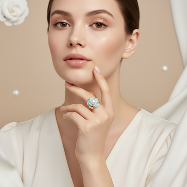 Azure Camellia Pearl Ring
