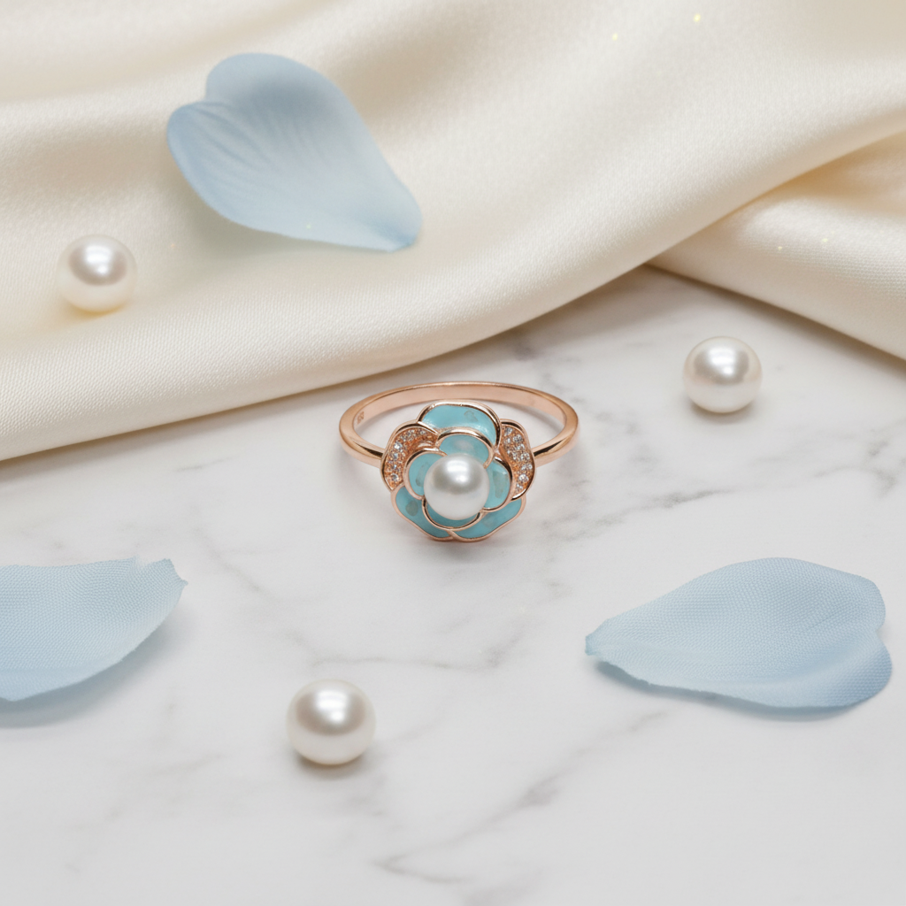 Azure Camellia Pearl Ring