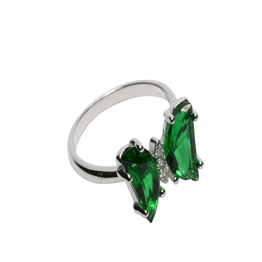 Emerald Butterfly Silver Ring