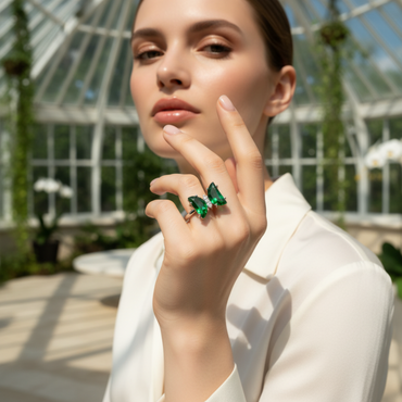 Emerald Butterfly Silver Ring