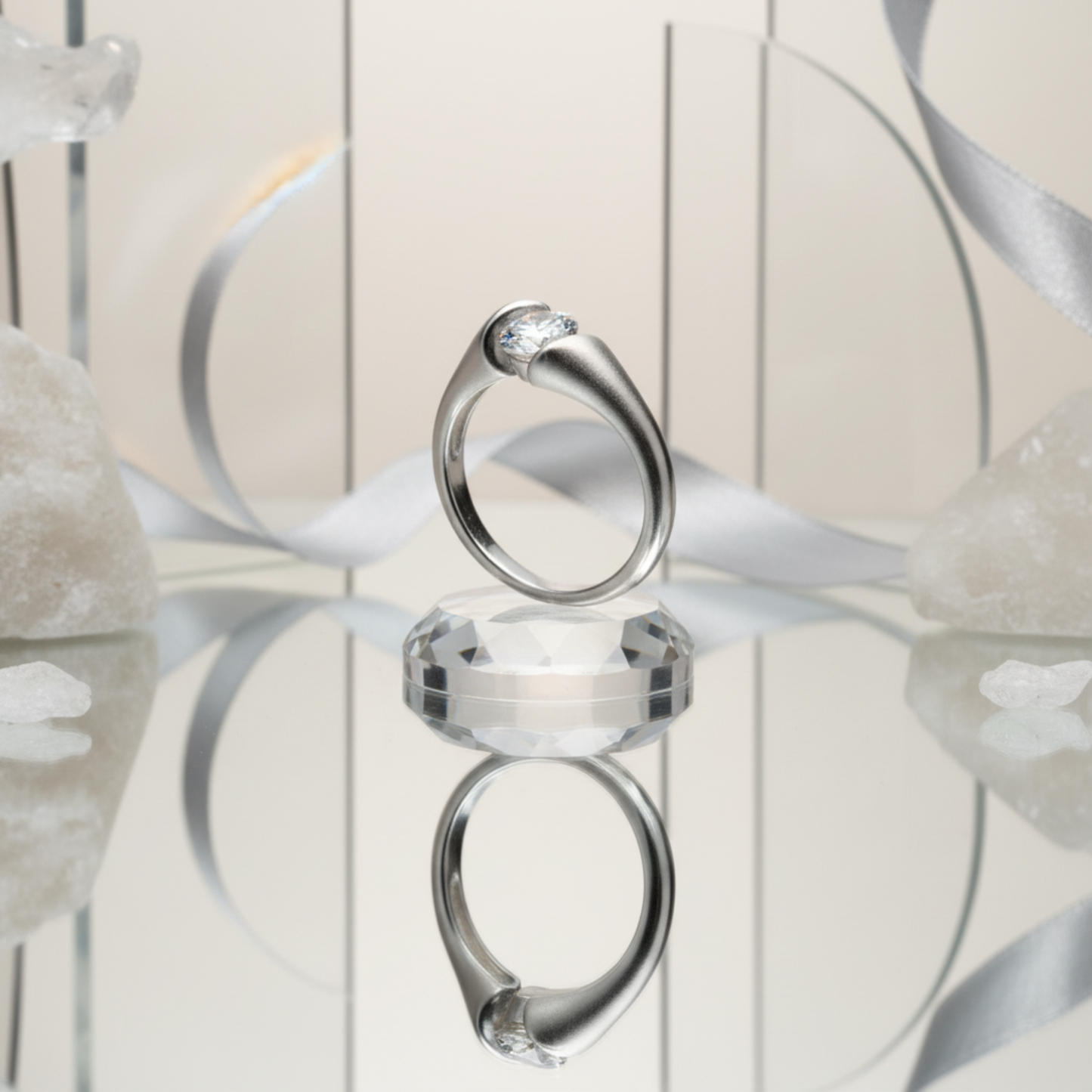 The Matte Tension-Set Solitaire Ring