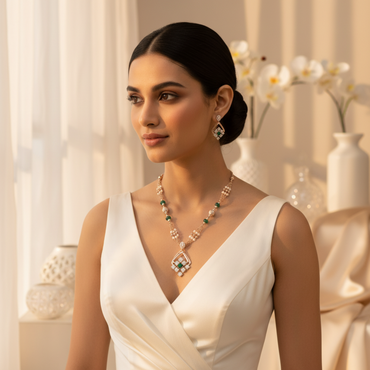 Emerald Elegance Rose Gold Pendant & Earrings Jewelry Set