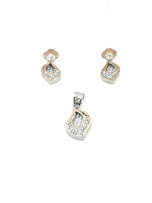 Two-Tone Filigree Teardrop Earrings & Pendant Jewelry Set