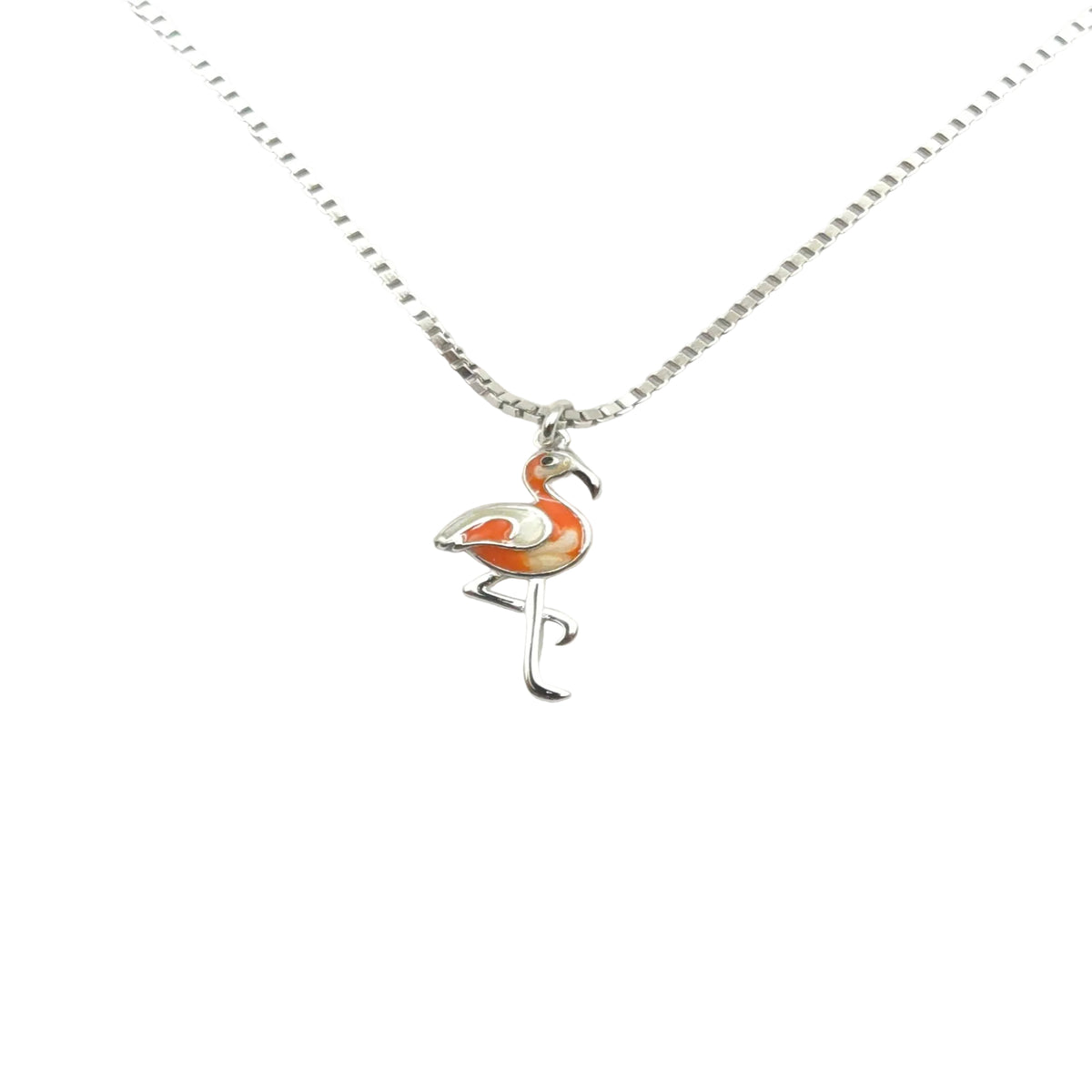 Silver Flamingo Enamel Pendant Necklace