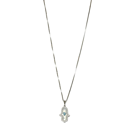 Silver Hamsa Hand Evil Eye Pendant Necklace