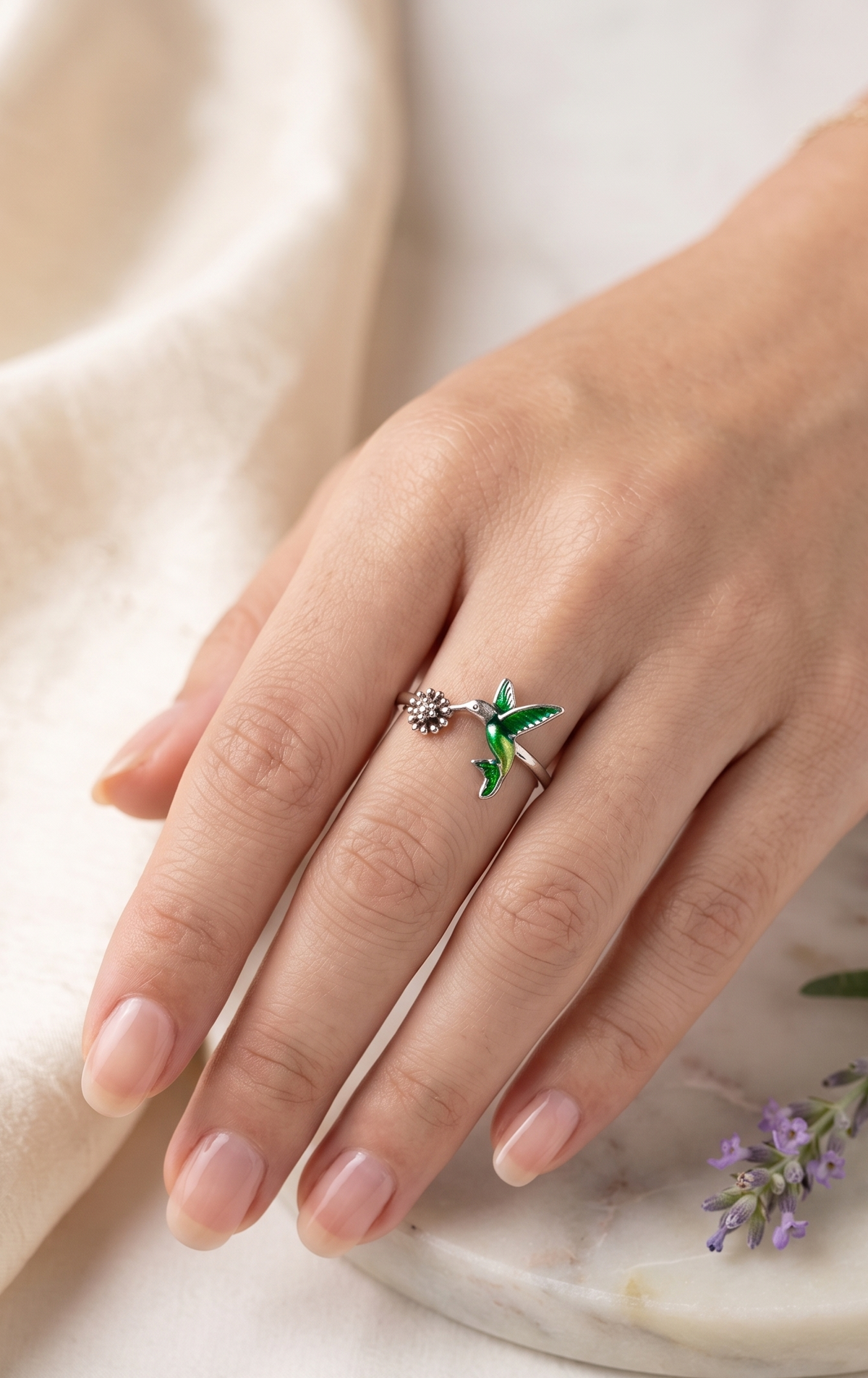 The Nectar Sip Hummingbird Ring