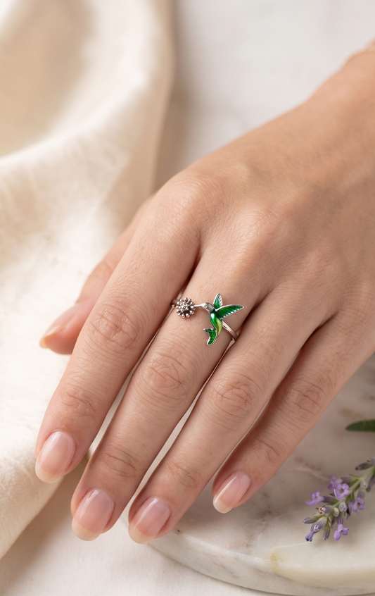 The Nectar Sip Hummingbird Ring