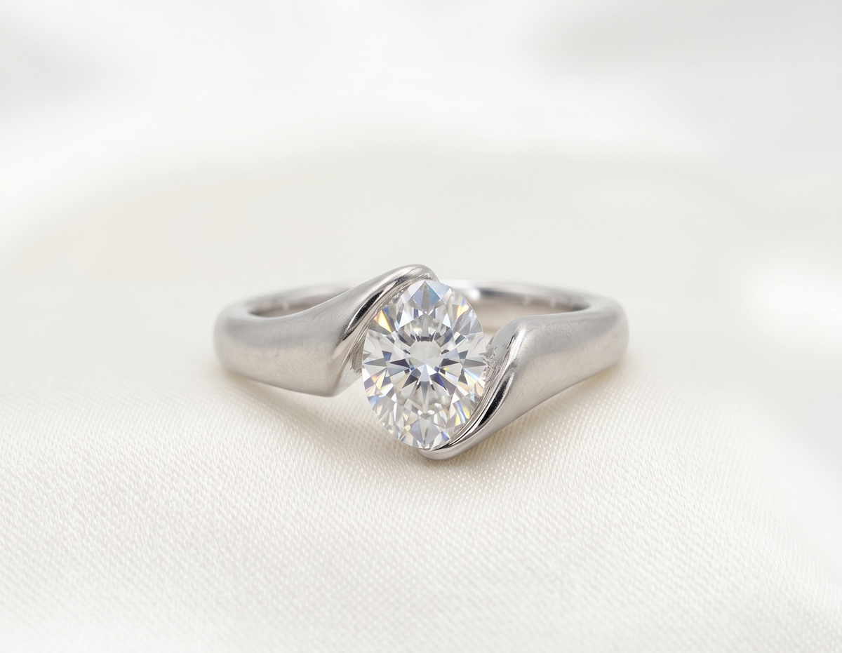 Modern Oval Bypass Solitaire Ring