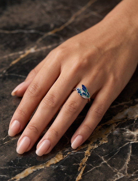 Peacock Grace Silver Ring