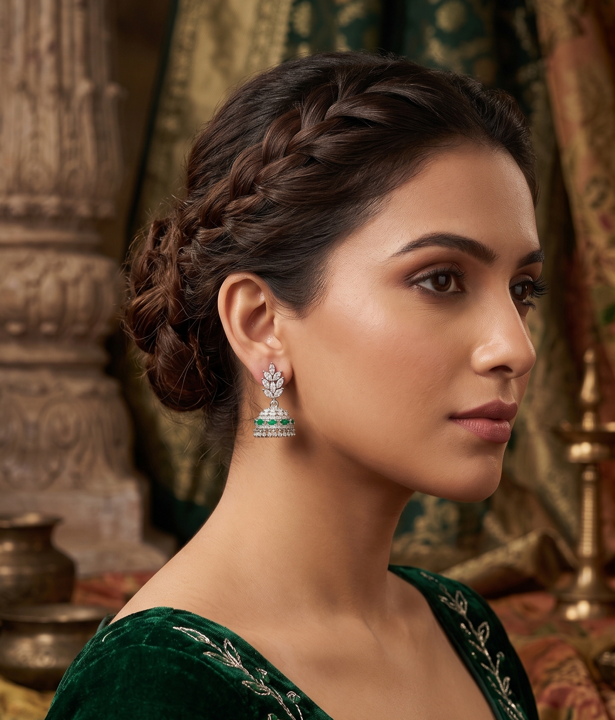 Green Jhumki Earrings