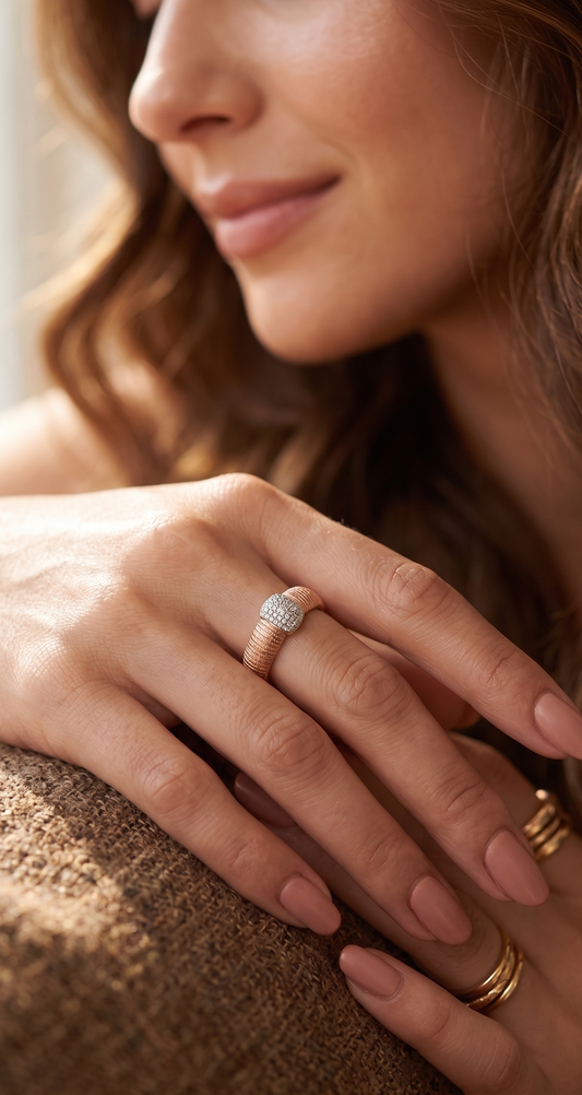 Luxe Ribbed Pavé Ring