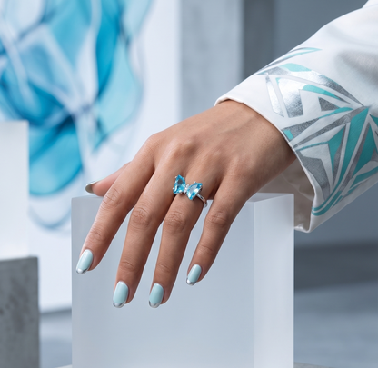 Azure Butterfly Silver Ring