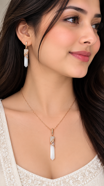 Elegant White Ceramic Necklace Set with Matching Earrings