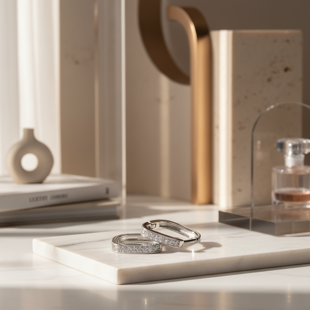 Pavé Square Huggie Hoops