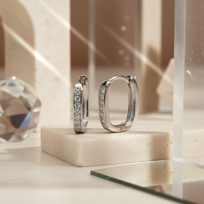Pavé Square Huggie Hoops