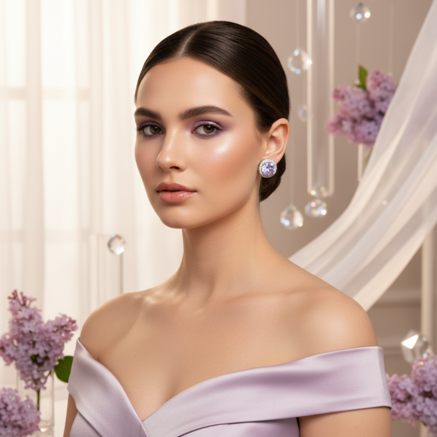 Lavender Halo Stud Earrings