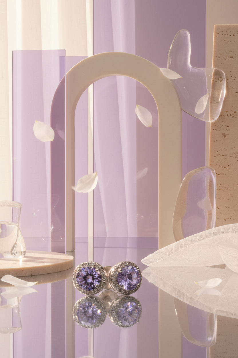 Lavender Halo Stud Earrings