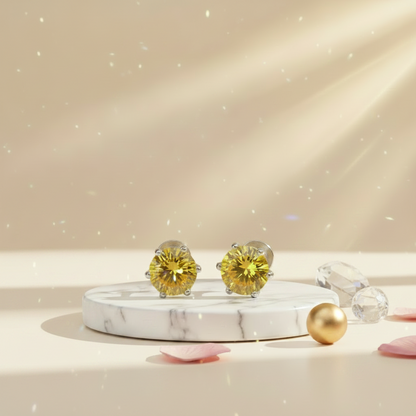 Sunburst Yellow Crystal Stud Earrings