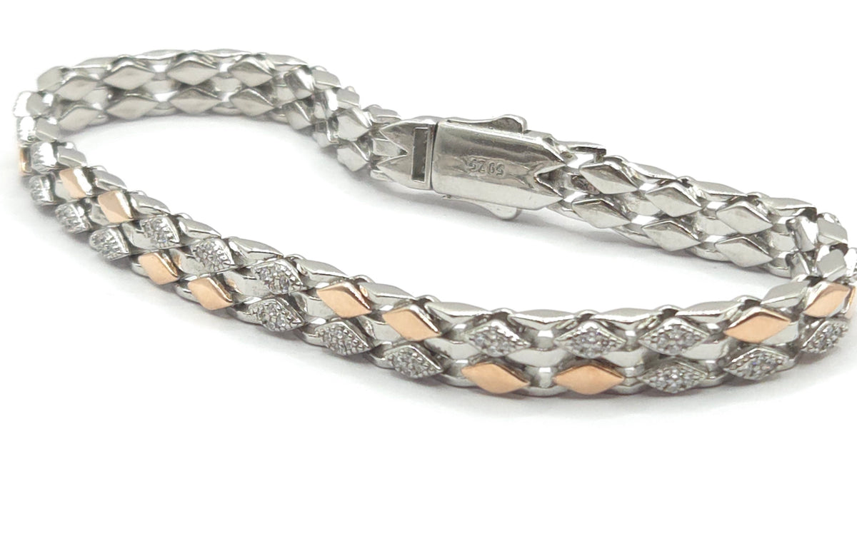 Men's Dual-Tone Diamond-Shape Link Bracelet