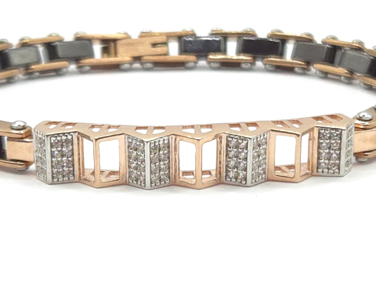 Men's Black Ceramic & Rose Gold Architectural Link Bracelet