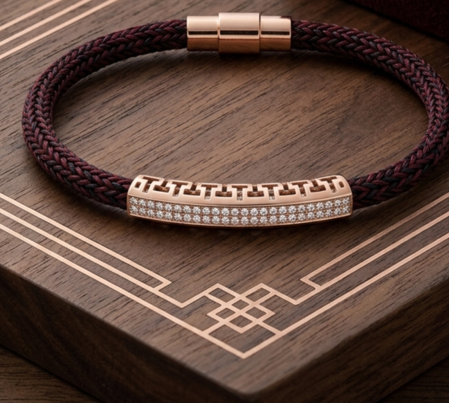 Men's Greek Key Pavé Braided Cord Bracelet