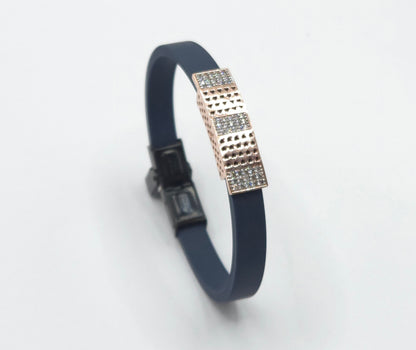 Men's Striped Pavé Silicone & Silver Bracelet