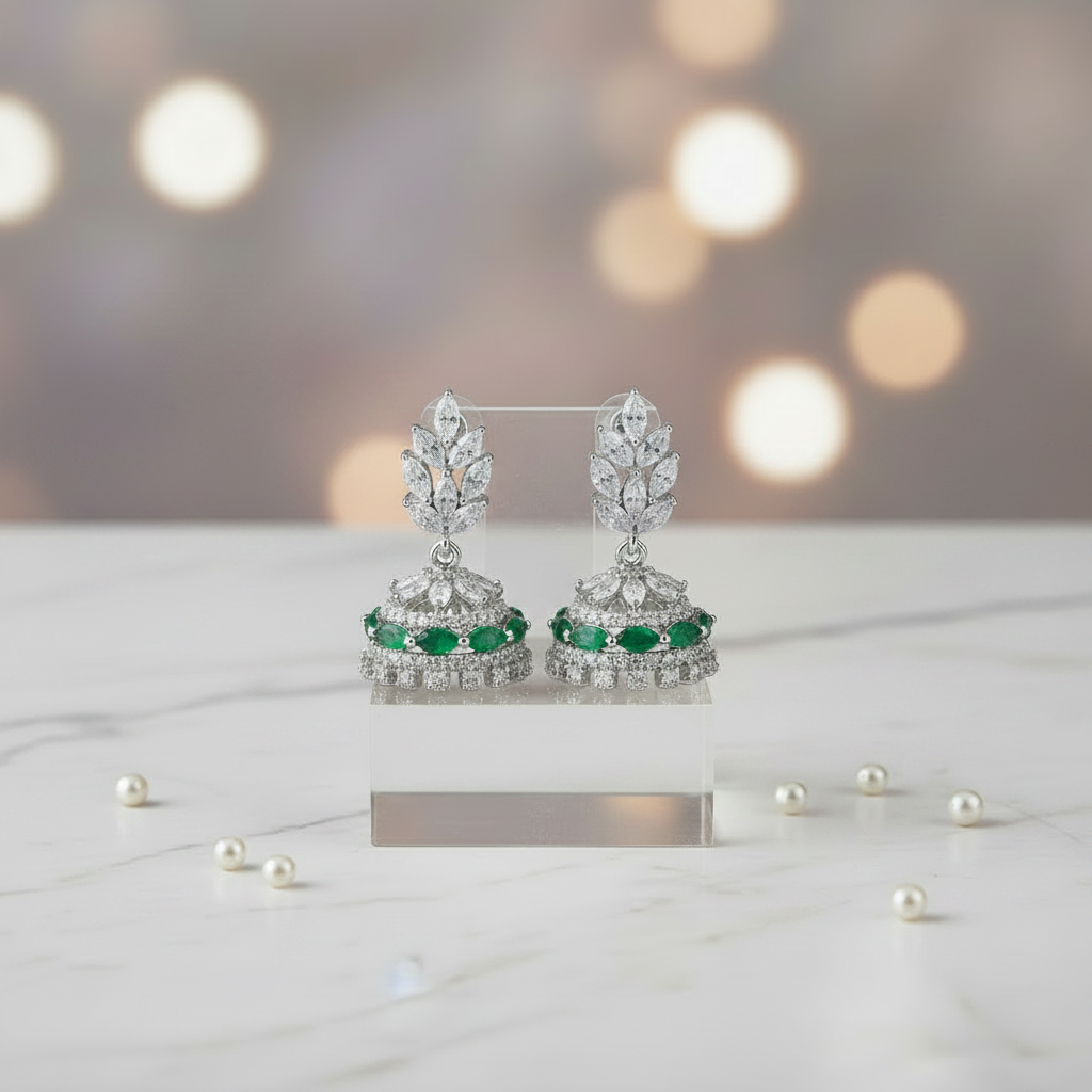 Green Jhumki Earrings