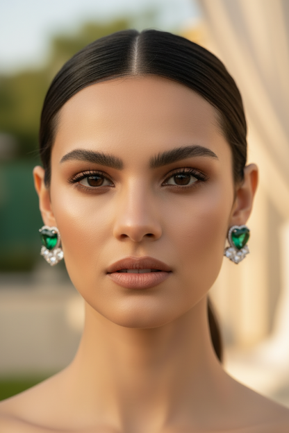 Emerald Heart Stud Earrings
