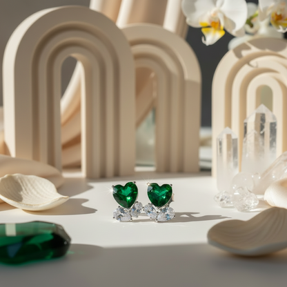 Emerald Heart Stud Earrings