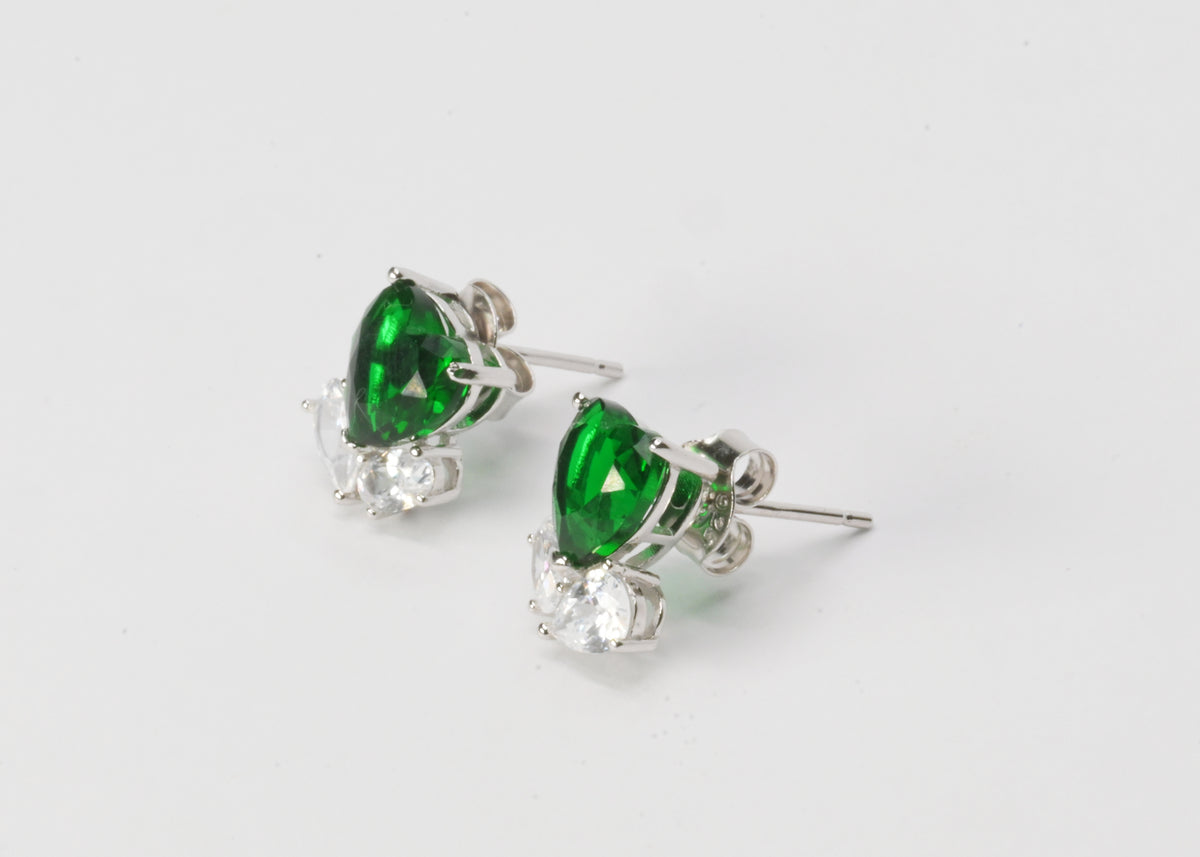 Emerald Heart Stud Earrings