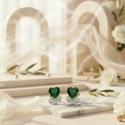 Emerald Heart Stud Earrings