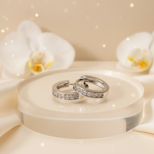 Celeste Sparkle Silver Hoop Earrings