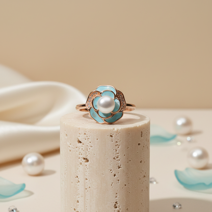 Azure Camellia Pearl Ring