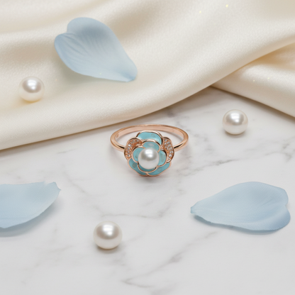 Azure Camellia Pearl Ring
