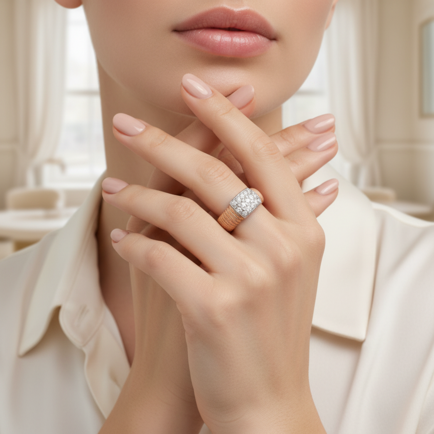 Luxe Ribbed Pavé Ring