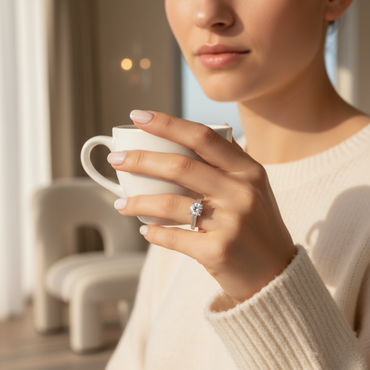 Classic Solitaire Crystal Ring with Pavé Band – Silver Finish