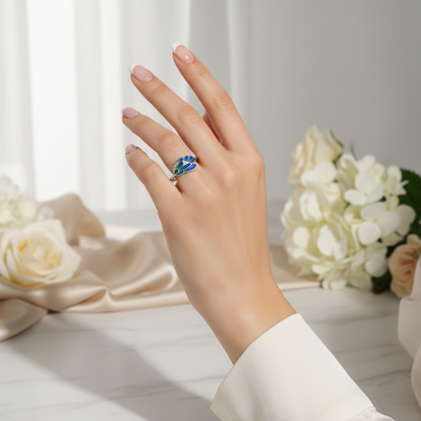 Peacock Grace Silver Ring