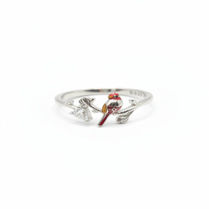 Perched Sparrow Silver Ring