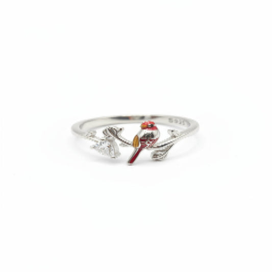 Perched Sparrow Silver Ring