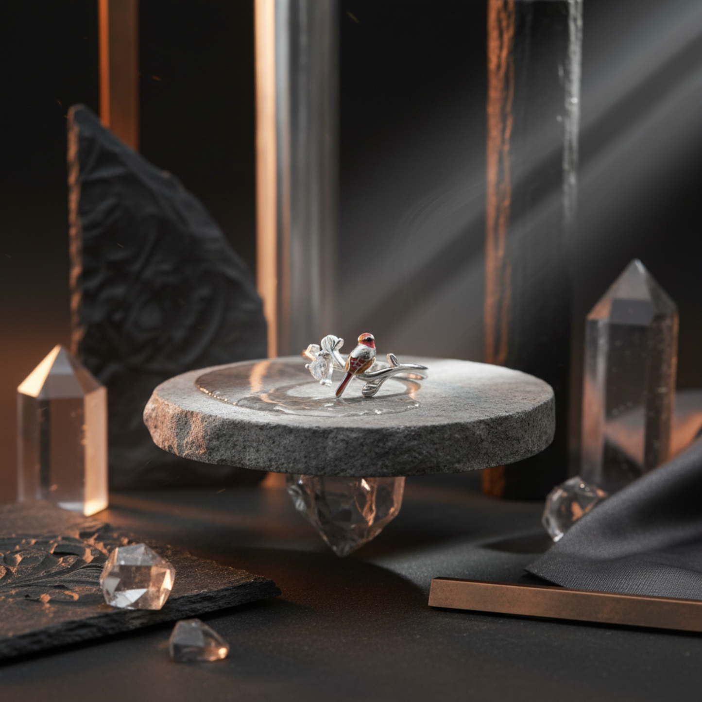 Perched Sparrow Silver Ring